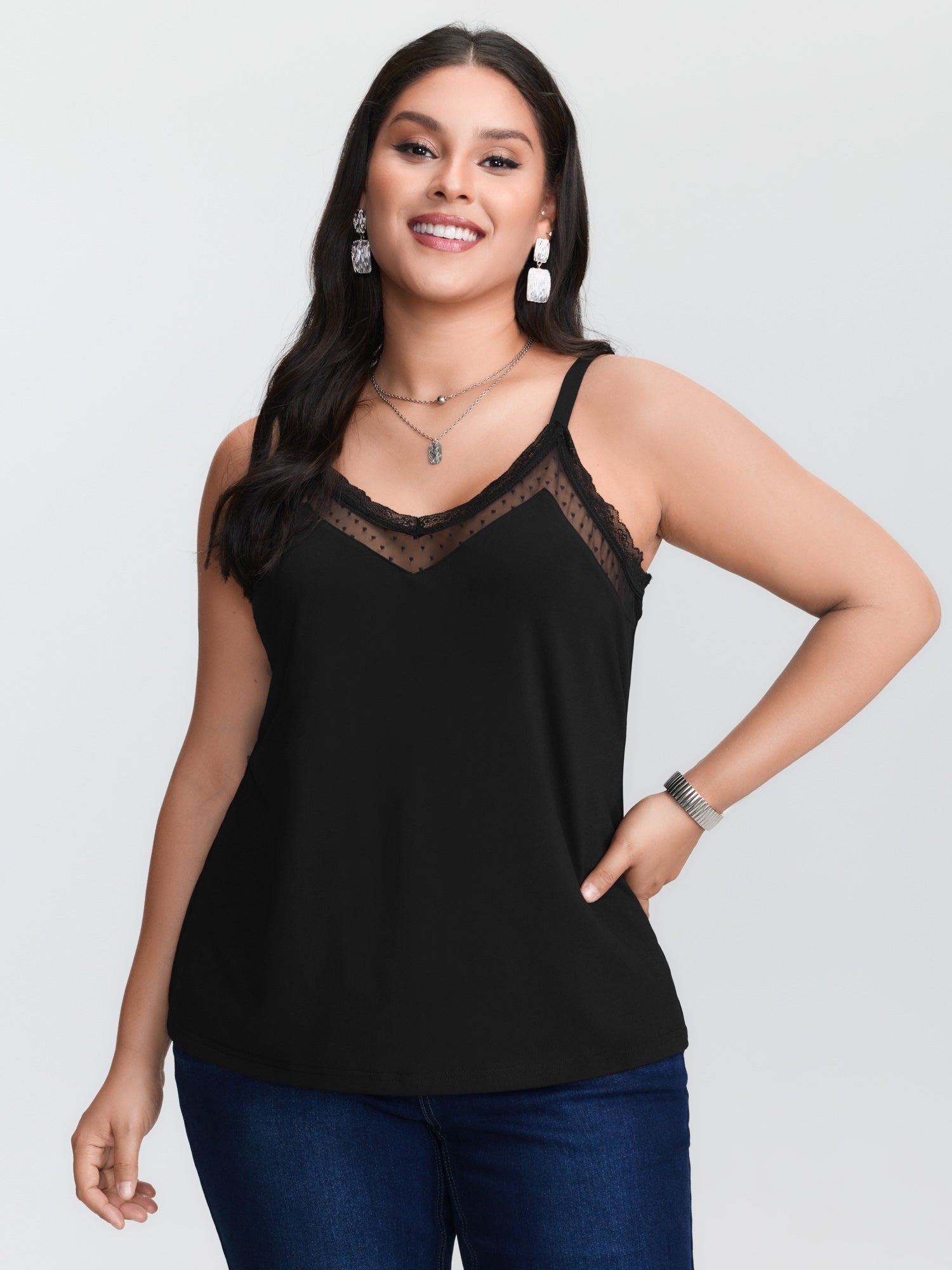 Plus‑size Black Knitted Camiso - Cami Top Lace ulasan dan harga