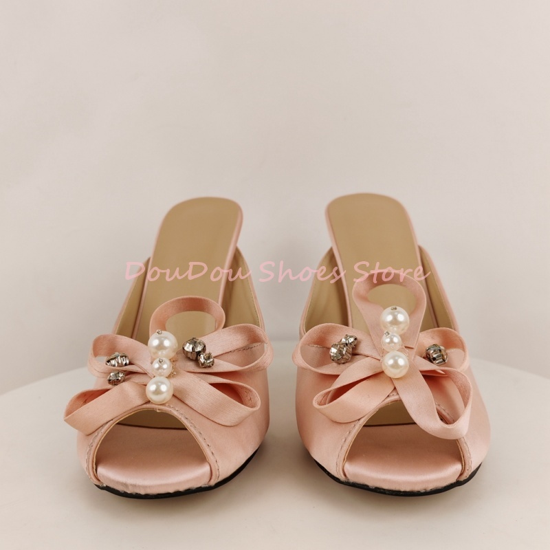 Pink Satin Bow Pearl Rhineston - Slip Dress Satin ulasan dan harga