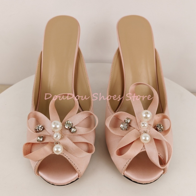 Pink Satin Bow Pearl Rhineston - Slip Dress Satin ulasan dan harga